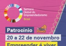 PATROCÍNIO: A SEMANA GLOBAL DO EMPREENDEDORISMO 2019. PARTICIPE! DE 20 A 22 DE NOVEMBRO.