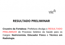 Cruzeiro da Fortaleza: Prefeitura divulga o RESULTADO PRELIMINAR do Processo Seletivo da Saúde para os Cargos: Nutricionista, Educador Físico e Técnico em Radiologia.