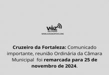 Reunião Ordinária da Câmara Municipal de Vereadores é remarcada para 25 de Novembro.