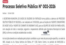 Prefeitura de Cruzeiro da Fortaleza abre processo seletivo na área da Saúde (Agente Comunitário de Saúde) e (Agente de Combate às Endemias).